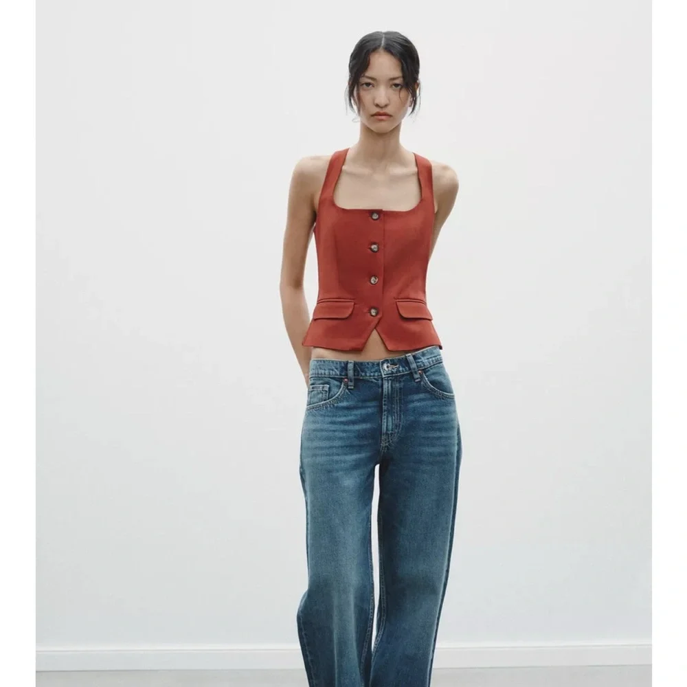 Zara Rust Button-Down Halter Top - Picture 1 of 3